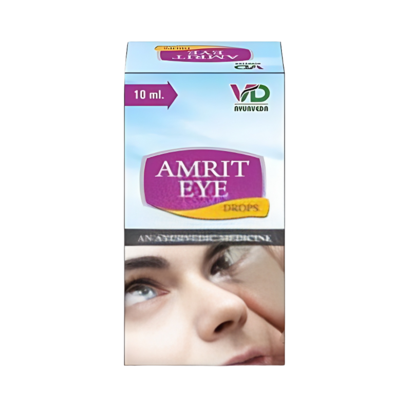 A package carrying the vial of Amrit eye drop helps to relieve inflammation and swelling while retaining natural vision.