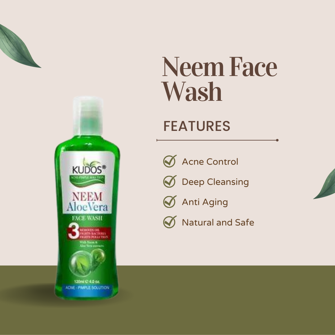 A refreshing kudos herbal facewash container that provides numerous benefits including acne management, thorough cleaning, and anti-aging while being natural and safe.