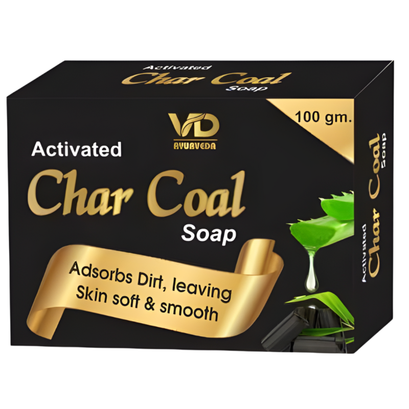 Ayurvedic charcoal soap, encased in a dark-colored box known as a "black bar," is commonly suggested for healthier skin and works well on all skin types.