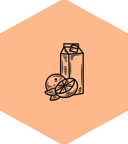 an illustration of a fruit slice container for herbal juice against an orange backdrop